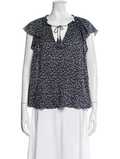 Pre-owned Ulla Johnson Floral Print V-neck Blouse In Blue