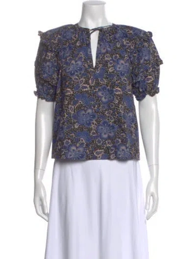 Pre-owned Ulla Johnson Floral Print V-neck Blouse In Blue