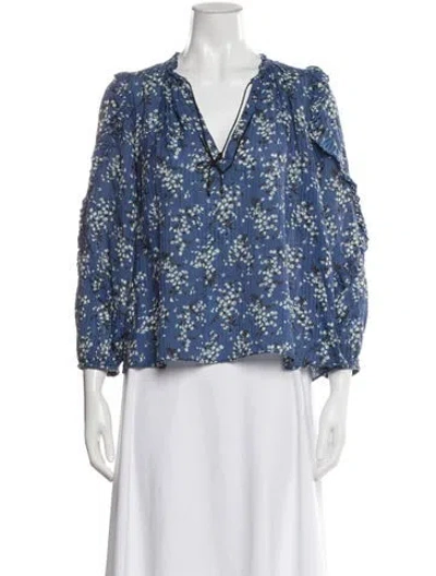 Pre-owned Ulla Johnson Floral Print V-neck Blouse In Blue
