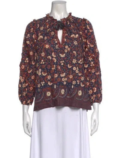 Pre-owned Ulla Johnson Floral Print V-neck Blouse In Blue