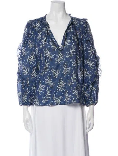 Pre-owned Ulla Johnson Floral Print V-neck Blouse In Blue