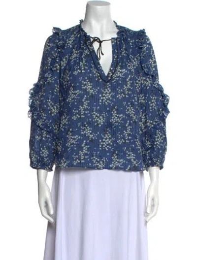 Pre-owned Ulla Johnson Floral Print V-neck Blouse In Blue