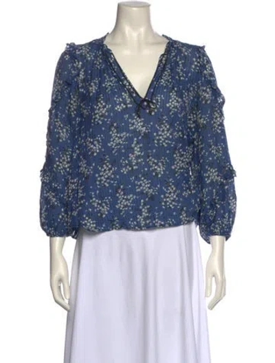 Pre-owned Ulla Johnson Floral Print V-neck Blouse In Blue