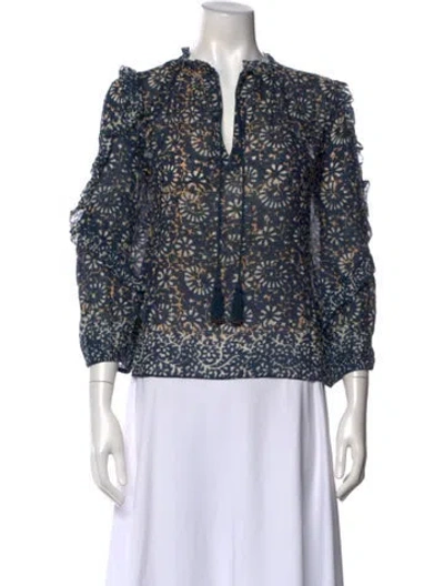 Pre-owned Ulla Johnson Floral Print V-neck Blouse In Blue
