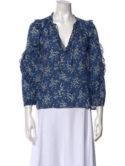 Pre-owned Ulla Johnson Floral Print V-neck Blouse In Blue