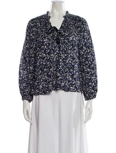 Pre-owned Ulla Johnson Floral Print V-neck Blouse In Blue