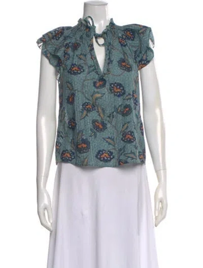 Pre-owned Ulla Johnson Floral Print V-neck Blouse In Blue