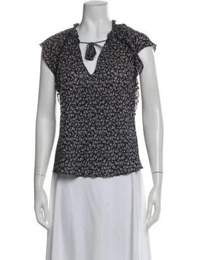 Pre-owned Ulla Johnson Floral Print V-neck Blouse In Blue