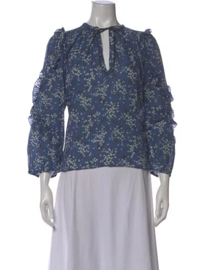 Pre-owned Ulla Johnson Floral Print V-neck Blouse In Blue