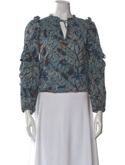 Pre-owned Ulla Johnson Floral Print V-neck Blouse In Blue
