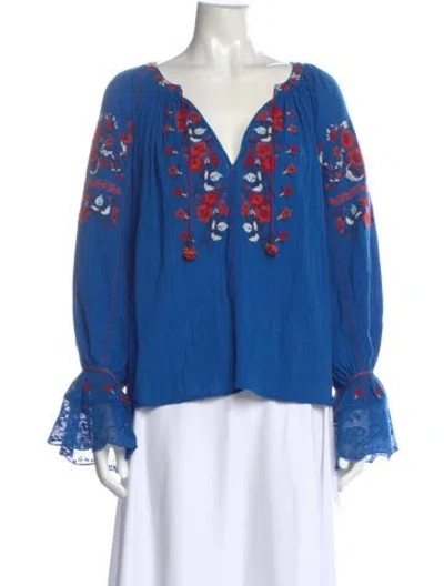 Pre-owned Ulla Johnson Floral Print V-neck Blouse In Blue