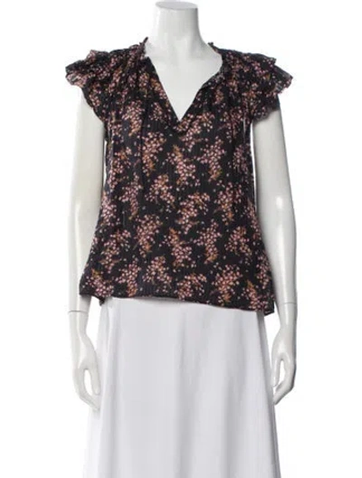 Pre-owned Ulla Johnson Floral Print V-neck Blouse In Blue