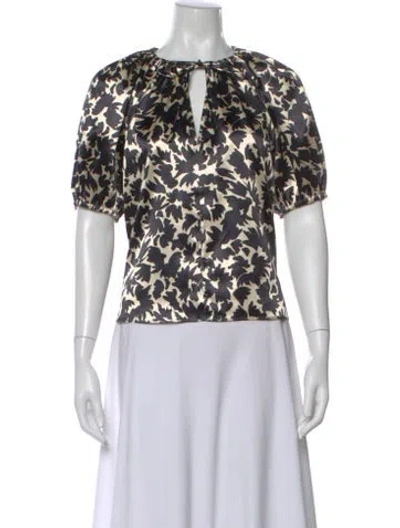 Pre-owned Ulla Johnson Floral Print V-neck Blouse In Blue