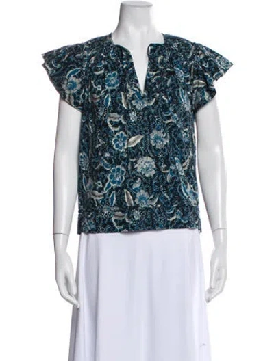 Pre-owned Ulla Johnson Floral Print V-neck Blouse In Blue