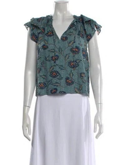 Pre-owned Ulla Johnson Floral Print V-neck Blouse In Blue