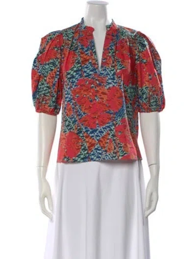 Pre-owned Ulla Johnson Floral Print V-neck Blouse In Blue