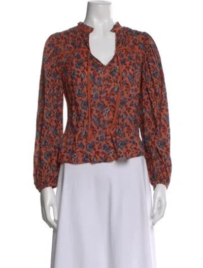 Pre-owned Ulla Johnson Floral Print V-neck Blouse In Blue
