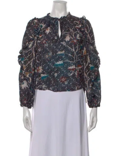 Pre-owned Ulla Johnson Floral Print V-neck Blouse In Blue