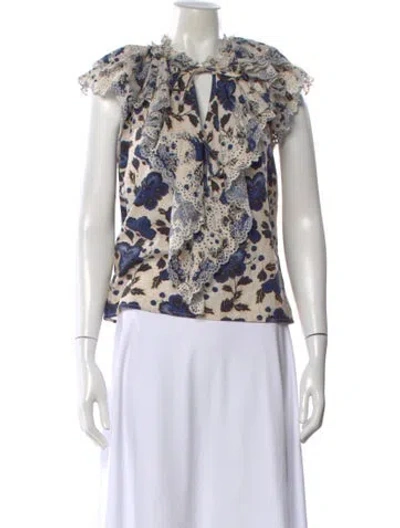 Pre-owned Ulla Johnson Floral Print V-neck Blouse In Blue