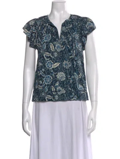 Pre-owned Ulla Johnson Floral Print V-neck Blouse In Blue