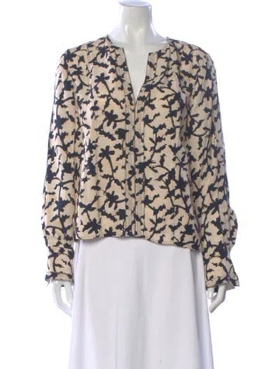 Pre-owned Ulla Johnson Floral Print V-neck Blouse In Blue