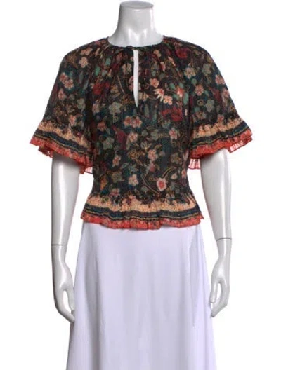 Pre-owned Ulla Johnson Floral Print V-neck Blouse In Blue