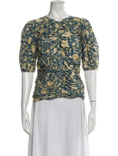 Pre-owned Ulla Johnson Floral Print V-neck Blouse In Blue