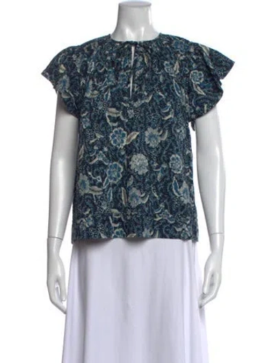 Pre-owned Ulla Johnson Floral Print V-neck Blouse In Blue