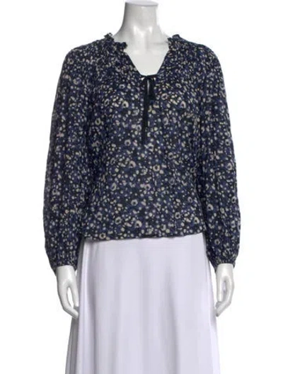 Pre-owned Ulla Johnson Floral Print V-neck Blouse In Blue