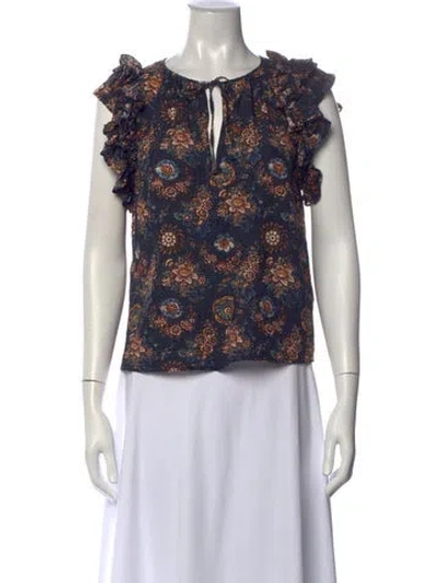 Pre-owned Ulla Johnson Floral Print V-neck Blouse In Blue