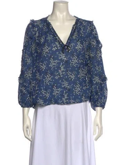 Pre-owned Ulla Johnson Floral Print V-neck Blouse In Blue