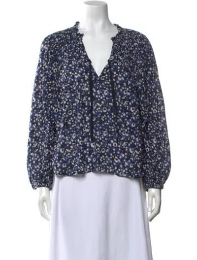 Pre-owned Ulla Johnson Floral Print V-neck Blouse In Blue