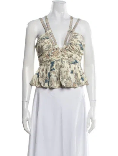 Pre-owned Ulla Johnson Floral Print V-neck Blouse In Blue