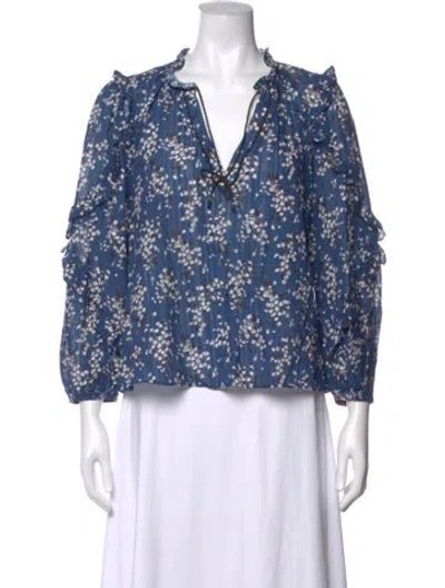 Pre-owned Ulla Johnson Floral Print V-neck Blouse In Blue
