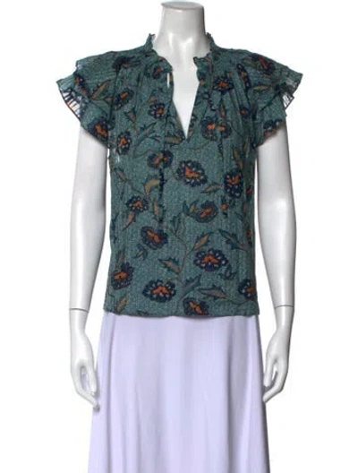 Pre-owned Ulla Johnson Floral Print V-neck Blouse In Blue