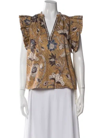 Pre-owned Ulla Johnson Floral Print V-neck Blouse In Blue