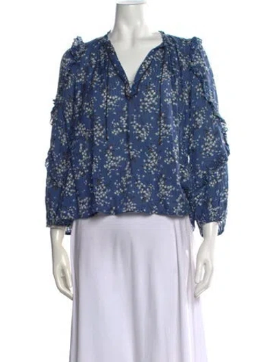 Pre-owned Ulla Johnson Floral Print V-neck Blouse In Blue