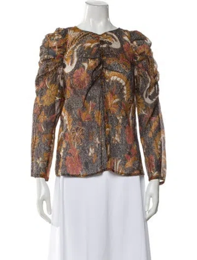 Pre-owned Ulla Johnson Floral Print V-neck Blouse In Brown