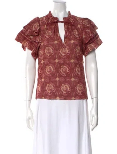 Pre-owned Ulla Johnson Floral Print V-neck Blouse In Brown