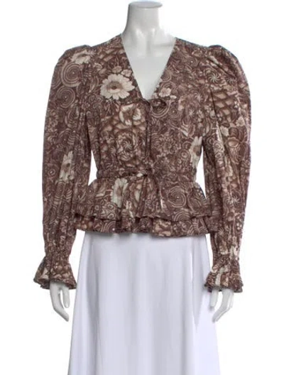 Pre-owned Ulla Johnson Floral Print V-neck Blouse In Brown