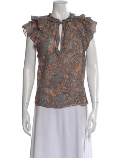 Pre-owned Ulla Johnson Floral Print V-neck Blouse In Brown