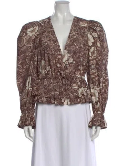 Pre-owned Ulla Johnson Floral Print V-neck Blouse In Brown