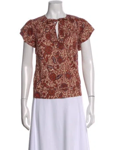 Pre-owned Ulla Johnson Floral Print V-neck Blouse In Brown