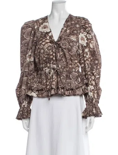 Pre-owned Ulla Johnson Floral Print V-neck Blouse In Brown