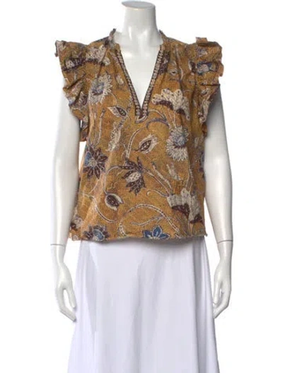 Pre-owned Ulla Johnson Floral Print V-neck Blouse In Brown