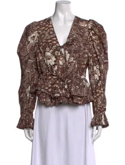 Pre-owned Ulla Johnson Floral Print V-neck Blouse In Brown