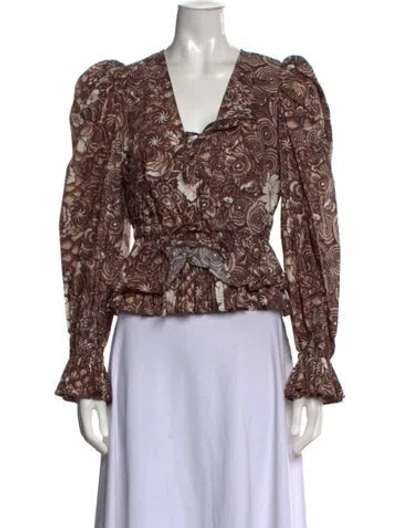 Pre-owned Ulla Johnson Floral Print V-neck Blouse In Brown