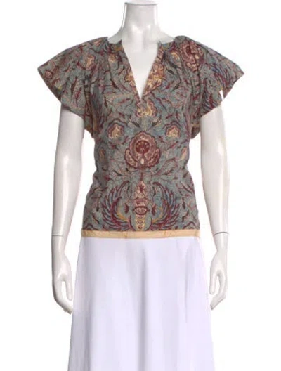 Pre-owned Ulla Johnson Floral Print V-neck Blouse In Burgundy