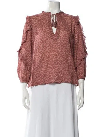 Pre-owned Ulla Johnson Floral Print V-neck Blouse In Burgundy