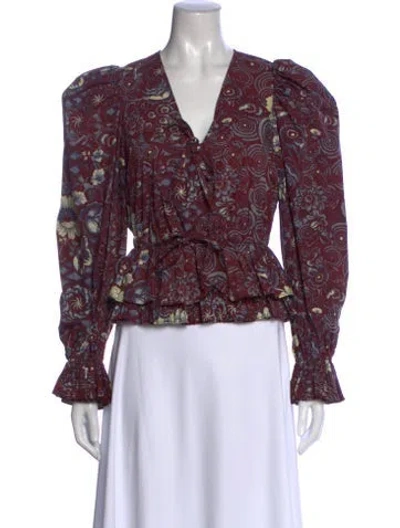 Pre-owned Ulla Johnson Floral Print V-neck Blouse In Burgundy
